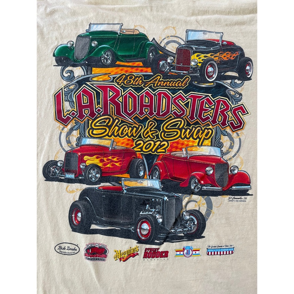2012 L.A. Roadsters Show & Swap Hot Rod Gildan Mens Large Graphic T-Shirt Tan